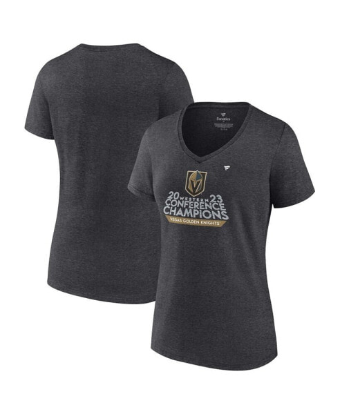 Women's Heather Charcoal Vegas Golden Knights 2023 NHL Western Conference Champs Locker Room V-Neck T-shirt