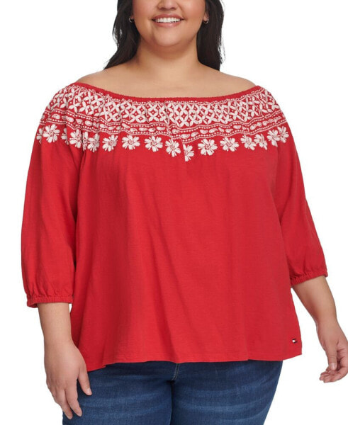 Plus Size Off-The-Shoulder Embroidered Top