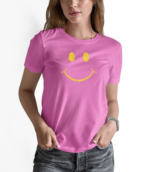 Women's Be Happy Smiley Face Word Art T-shirt