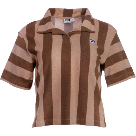 Топ PUMA Downtown Striped Towelling Cropped Polo Brown