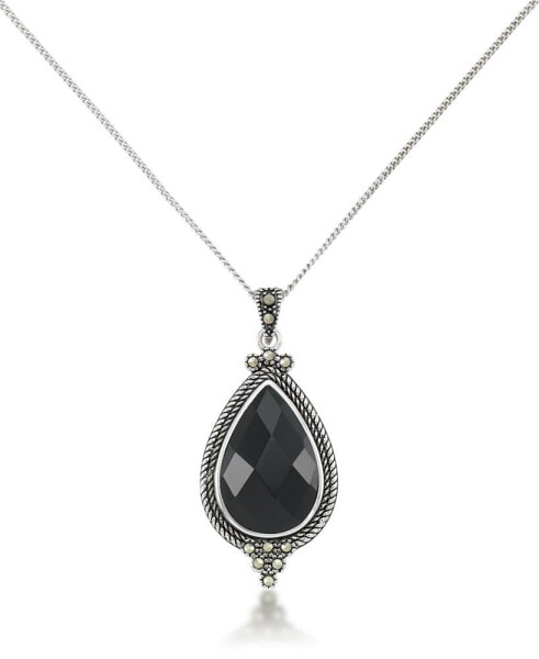 Macy's faceted Onyx Teardrop Pendant and a Curb Chain