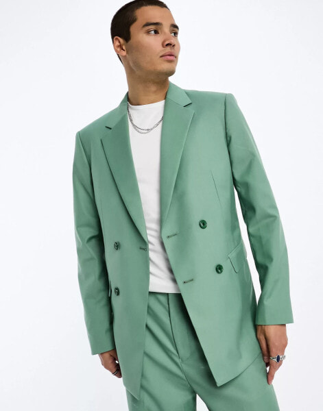 Sixth June oversized double breasted suit jacket in sage green