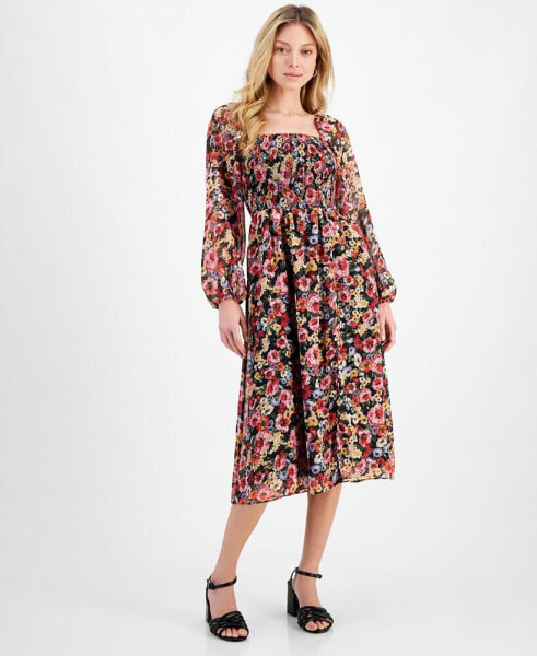 Women's Floral-Print Smocked Midi Dress