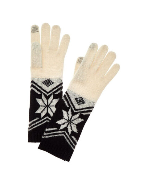 Hannah Rose Snowflake Fair Isle Cashmere Gloves Women's Black