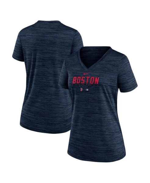 Women's Navy Boston Red Sox Authentic Collection Velocity Practice Performance V-Neck T-shirt
