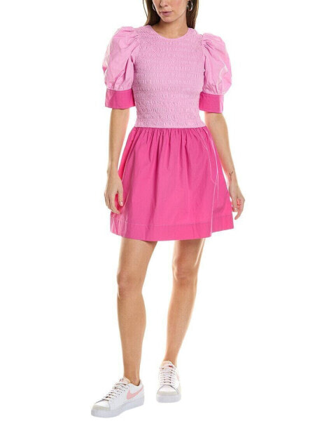 Ganni Smocked Mini Dress Women's Pink 34