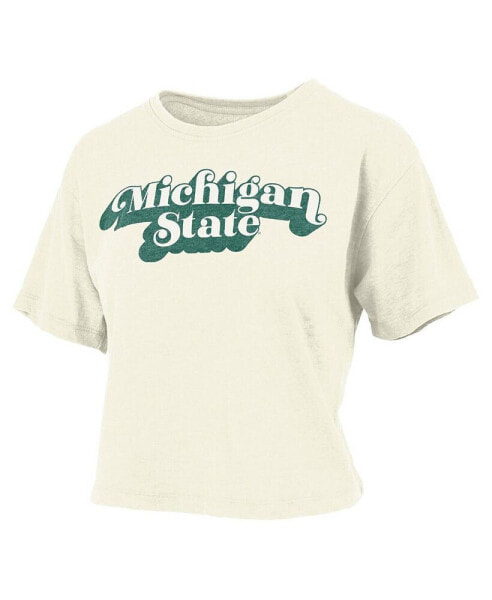 Women's White Michigan State Spartans Vintage-Like Easy Team Name Waist-Length T-shirt