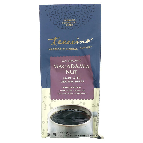 Teeccino, Пребиотик, травяной «кофе», орех макадамия, средней обжарки, без кофеина, 284 г (10 унций)