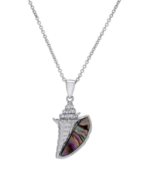 Silver-Plated Cubic Zirconia Seashell Pendant Necklace