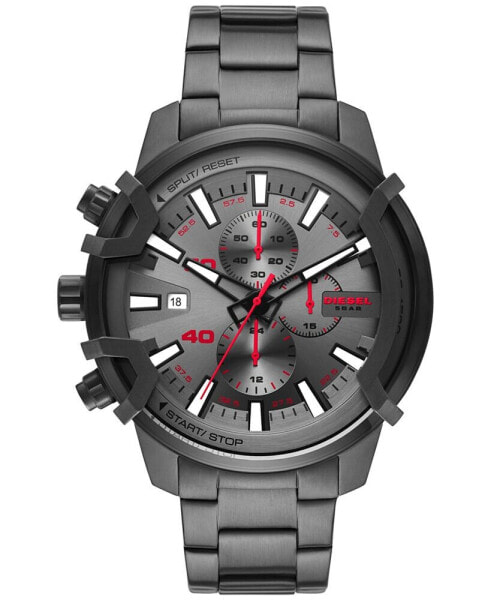 Men's Chronograph Griffed Gunmetal-Tone Stainless Steel Bracelet Watch 48mm