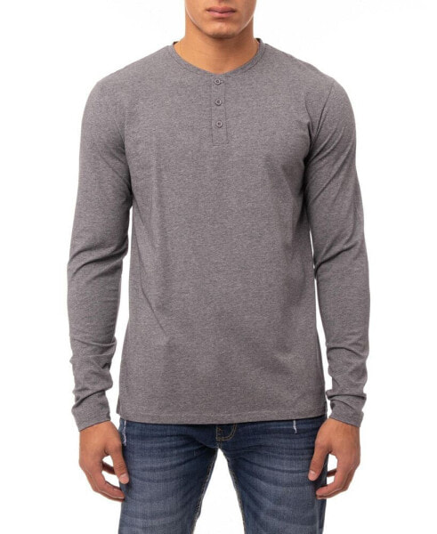 Men's Soft Stretch Henley Neck Long Sleeve T-shirt