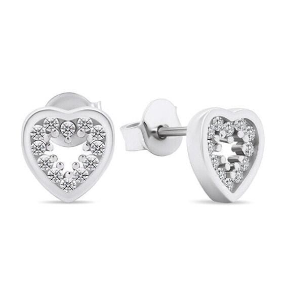 Charming silver earrings with zircons Hearts EA573W