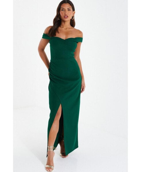 Women's Ruched Bardot Wrap Maxi Dress