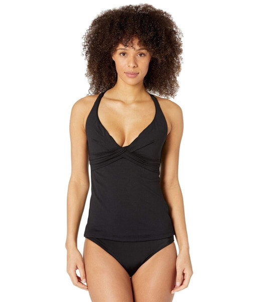 Seafolly 297391 Women's Standard Wrap Front Tankini Top Swimsuit, Black, 14
