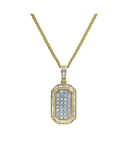 Regent Tag Natural Baguette Cut Diamond Pendant (0.9 cttw) in 14k Yellow Gold for Women & Men