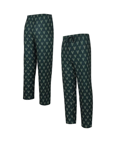 Men's Hunter Green Milwaukee Bucks Allover Logo Print Gauge Sleep Pants