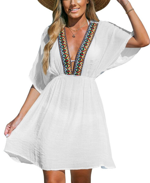 Women's V-Neck Embroidered Cover-Up Dress