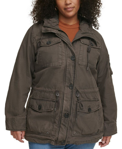 Trendy Plus Size Cotton Hood Utility Jacket