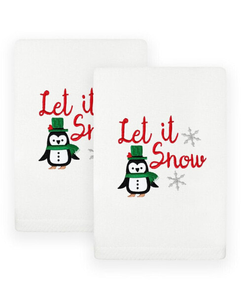 Christmas Let It Snow Embroidered Luxury 100% Turkish Cotton Hand Towels, 2 Piece Set