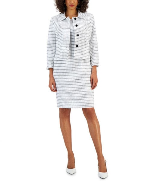 Women's Checkered Button-Front Jacket & Sheath Dress Suit