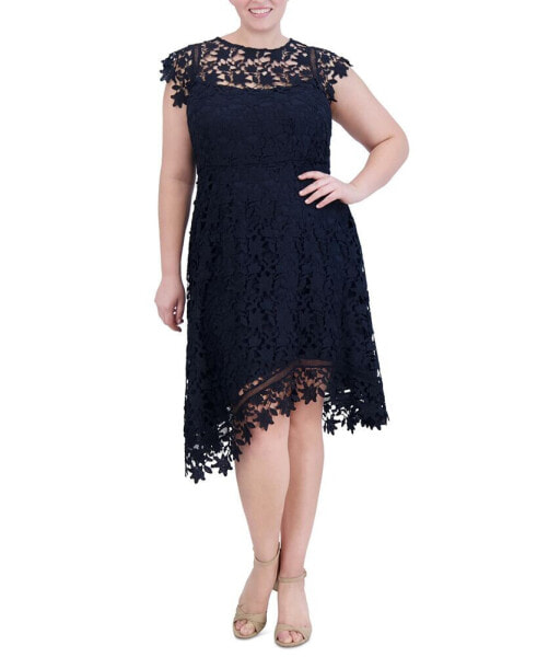 Plus Size Floral-Lace Boat-Neck Fit & Flare Dress