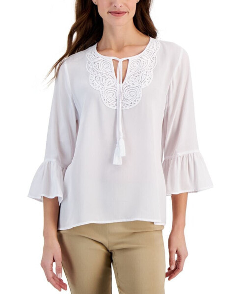 Petite Lace-Trim Bell-Sleeve Top, Created for Macy's