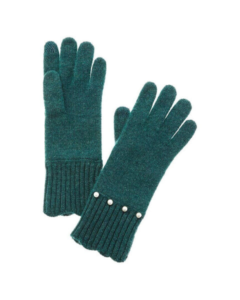 Hannah Rose Pearl & Scallop Trim Cashmere Gloves Women's Green