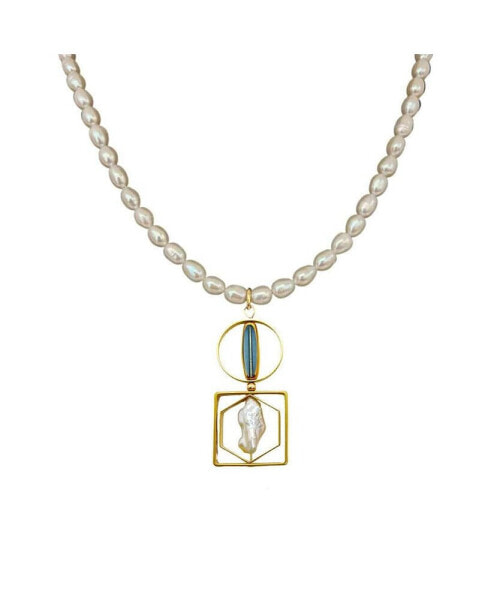 Aracheli Studio gray Glass and Pearl Geometric Statement Necklace