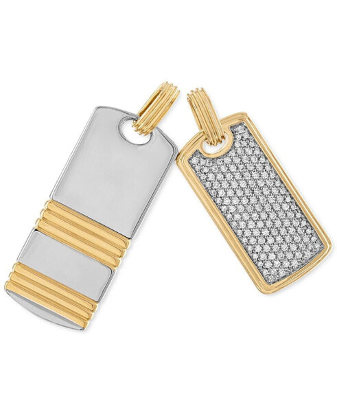 Esquire Men's Jewelry 2-Pc. Set Cubic Zirconia Pavé & Ridged Dog Tag Pendants in Sterling Silver & 14k Gold-Plate, Created for Macy's