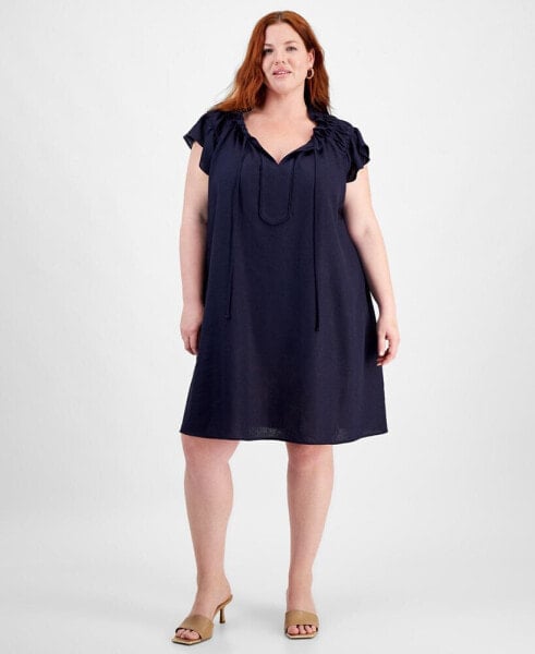 Plus Size Flutter-Sleeve A-Line Dress