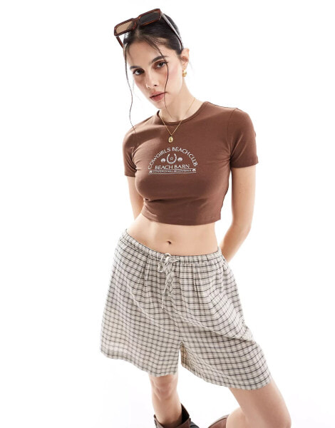 Threadbare baby crop cowgirl tee in chocolate brown