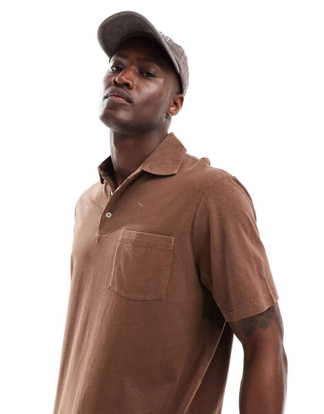 Polo Ralph Lauren pocket cotton linen polo classic oversized fit in brown