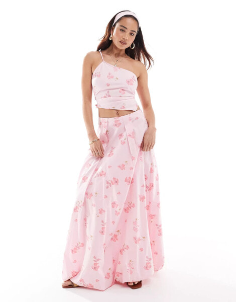 ASOS DESIGN one shoulder asymmetric co-ord top in pink floral print