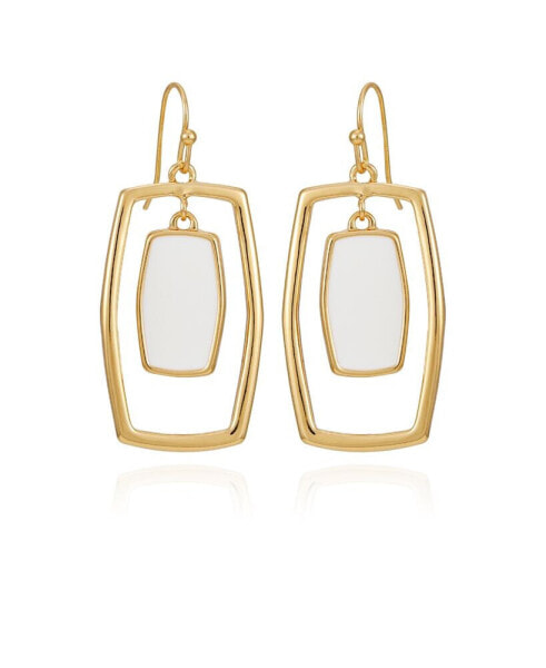 Gold-Tone White Acrylic Rectangular Hoop Earrings