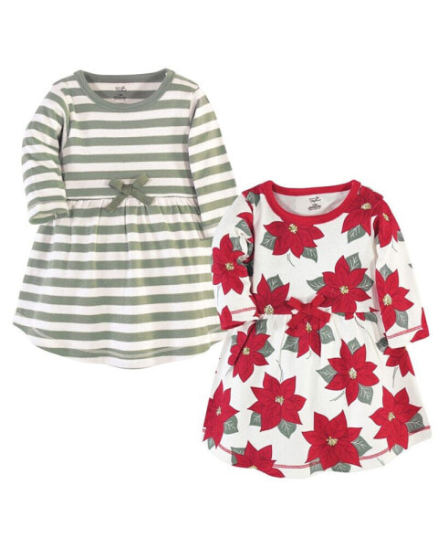 Toddler Girls Organic Cotton Long-Sleeve Dresses 2pk, Poinsettia