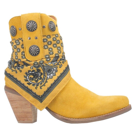 Dingo Bandida Paisley Studded Round Toe Cowboy Booties Womens Yellow Casual Boot