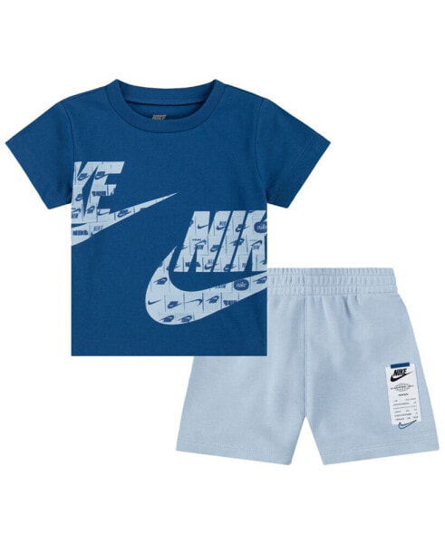 Little Boys Split French Terry T-shirt and Shorts, 2 Piece Set