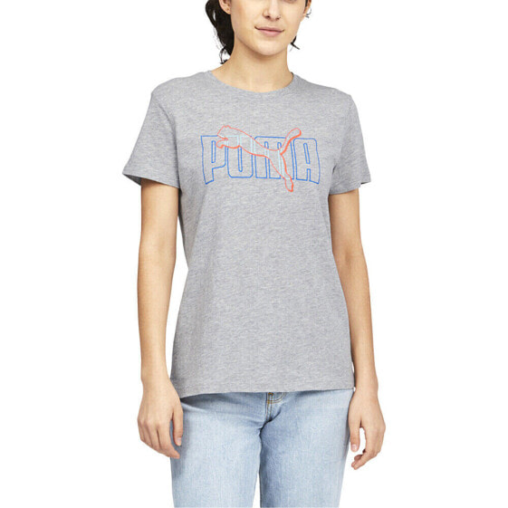 Puma Overlay Logo Crew Neck Short Sleeve T-Shirt Womens Size XS Casual Tops 671