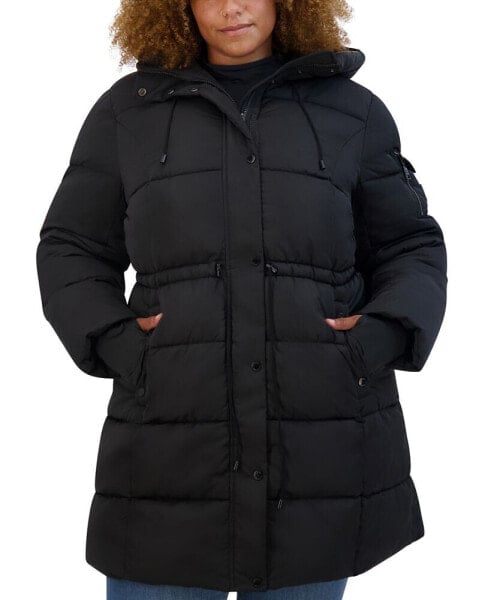 Plus Size Hooded Drawstring-Waist Puffer Coat, Created for Macy's