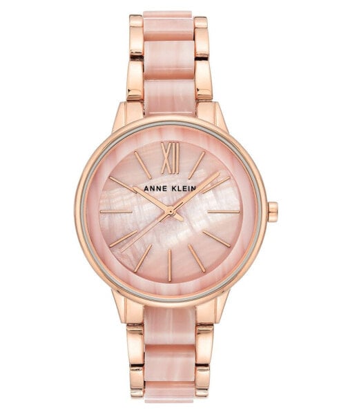 Women's Rose Gold-Tone & Pink Marble Acrylic Bracelet Watch 37mm