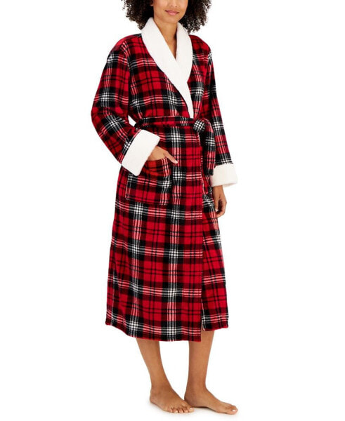 Women's Long-Sleeve Plaid Self-Tie Robe, Created for Macy's