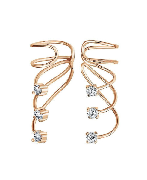 Minimalist Triple Spiral CZ Wire Cartilage Ear Cuff Wrap Cubic Zirconia Helix Earring Rose Gold Plated.925 Sterling Silver