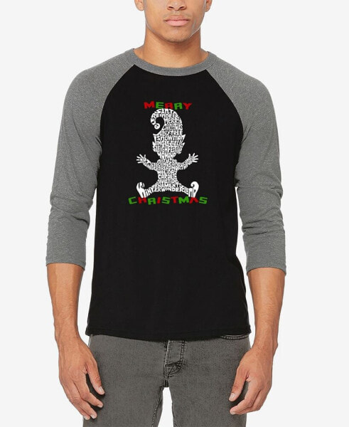 Men's Christmas Elf Raglan Baseball Word Art T-shirt