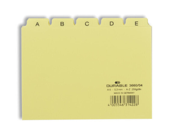Durable 366004 - Alphabetic tab index - PVC - Yellow - A6 - 0.3 mm - 148 mm