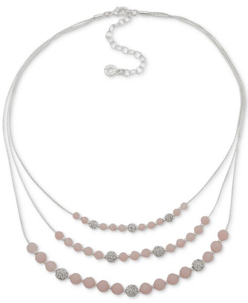 Silver-Tone Stone Bead & Pavé Fireball Layered Necklace, 16" + 3" extender