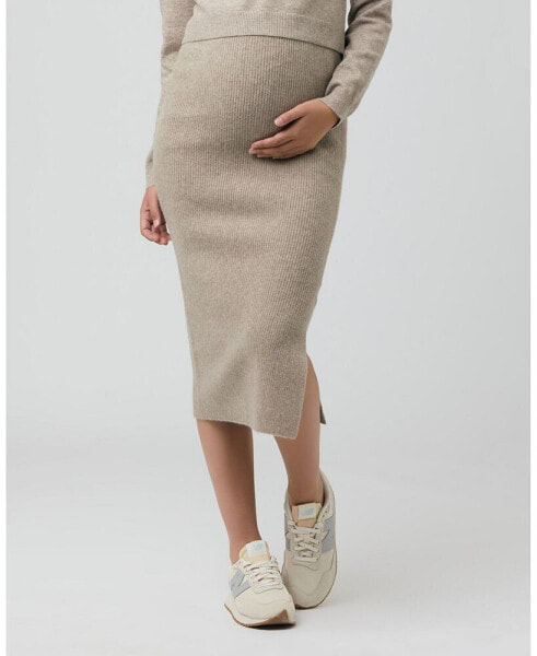 Maternity Dani Knit Midi Skirt with Split Latte