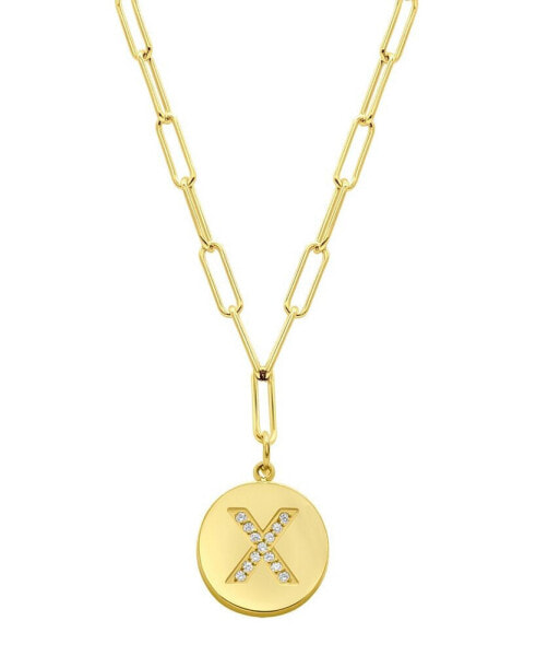 ADORNIA tarnish Resistant 14K Gold Plated Pave Crystal Initial Disc Paperclip Necklace