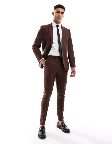 ASOS DESIGN super skinny with linen suit trouser in brown