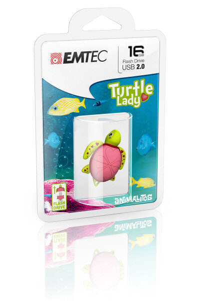 EMTEC Turtle Lady - 16 GB - USB Type-A - 2.0 - 18 MB/s - Cap - Green,Pink