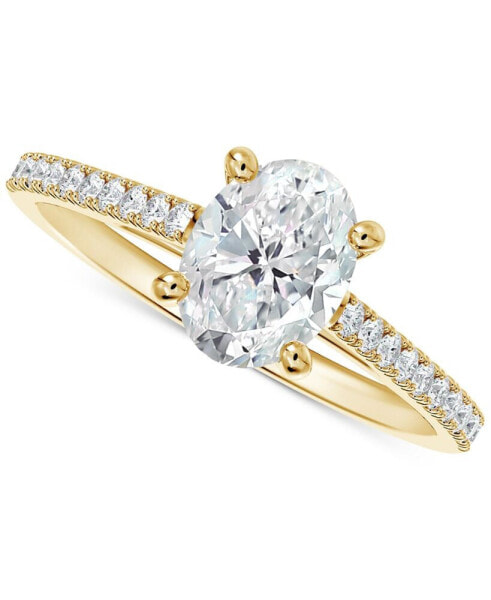 Diamond Cathedral Solitaire Oval-Cut Pavé Engagement Ring (5/8 ct. t.w.) in 14k Gold